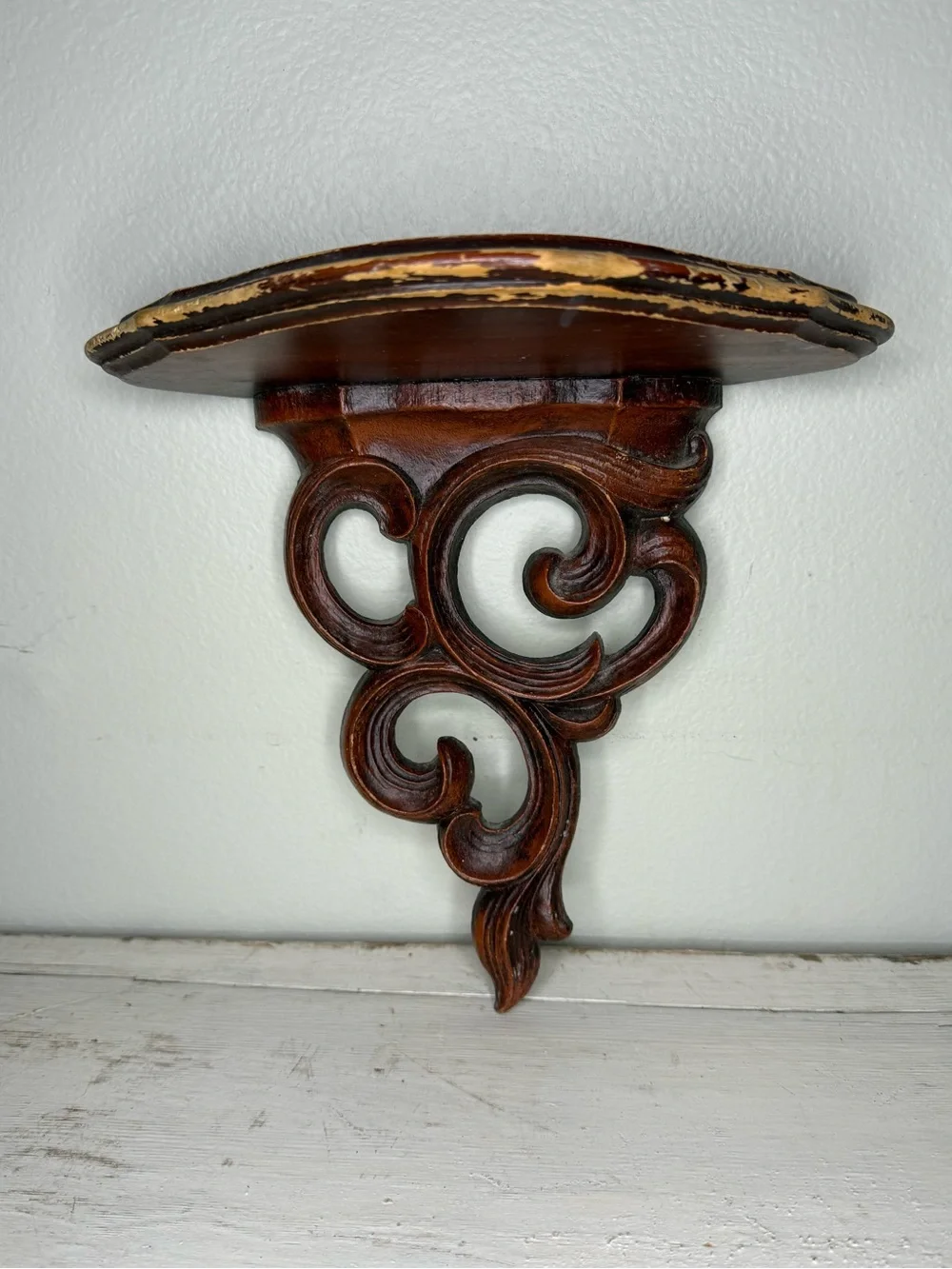 Hand carved Solid Wood Floral Design Wall Mounted Floating Shelf Bracket Burnt